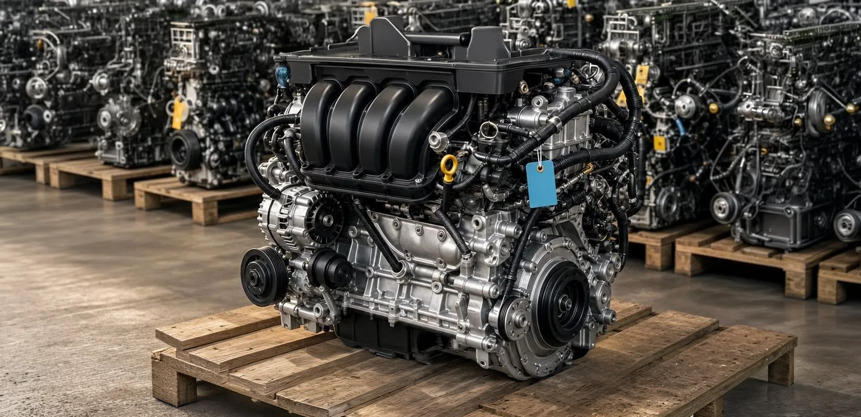 Used Nissan QR25 and VQ35 engines graded in the warehouse